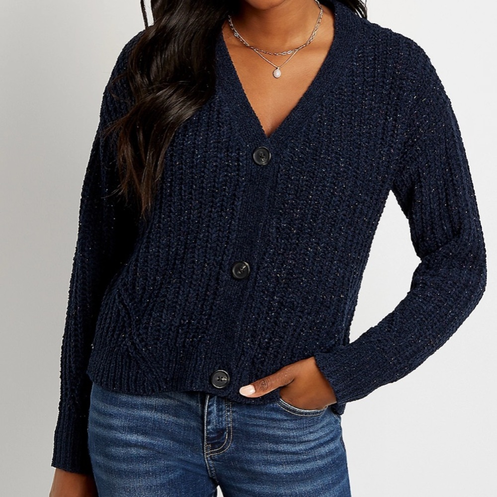 Solid Metallic Button Down Cardigan NWT!